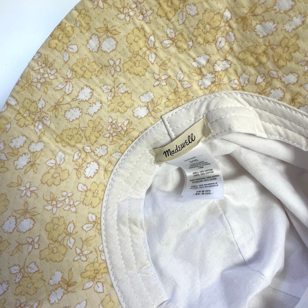 Madewell Butter Yellow Floral Cotton Bucket Sun Hat Packable Size S/M Cottage - Picture 6 of 7